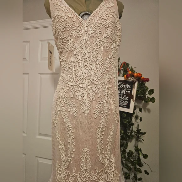 Betsy & Adam's New glamorous gown Ivory And Nude Sz S/M - Picture 4 of 13